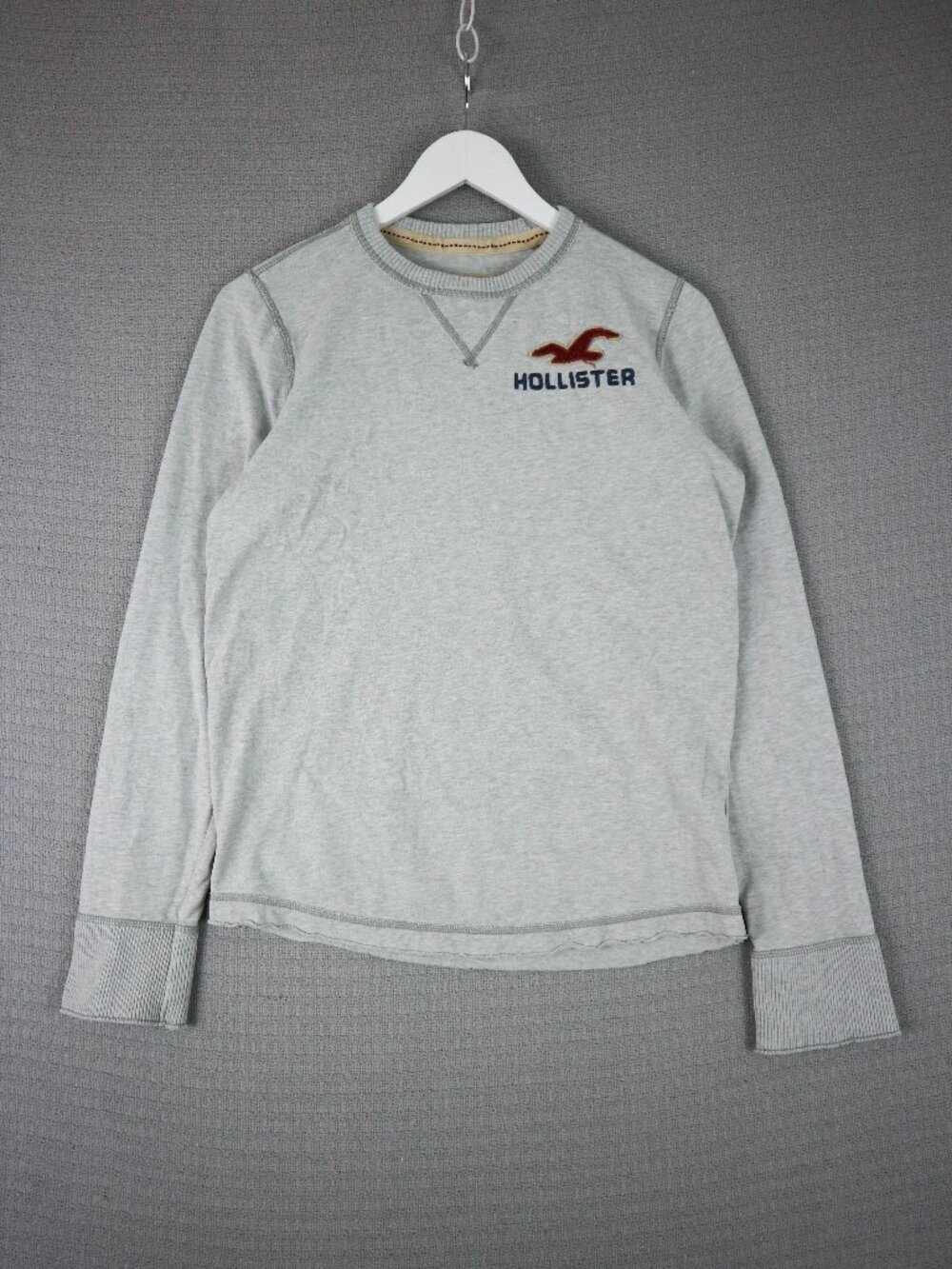 Hollister Cotton Longsleeve Heather Grey Vintage Mens Medium Y2K Logo